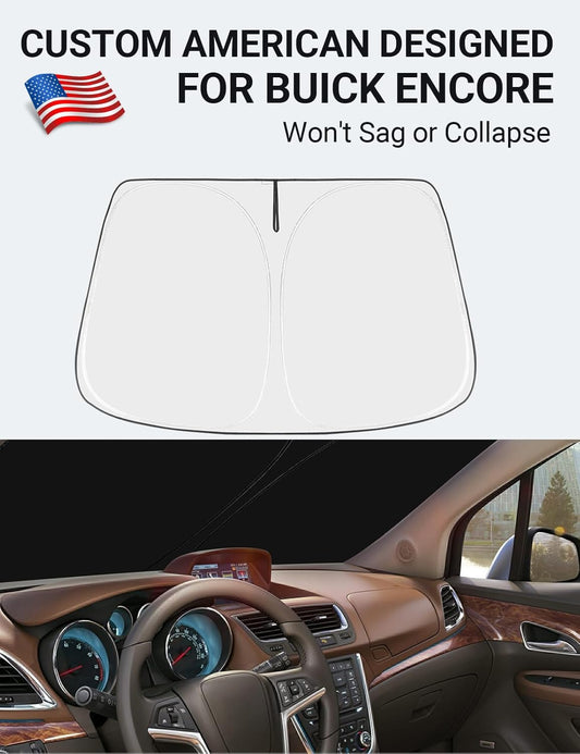 Custom American designed 2018-2022 Buick Encore windshield sunshade, will not sag or collapse