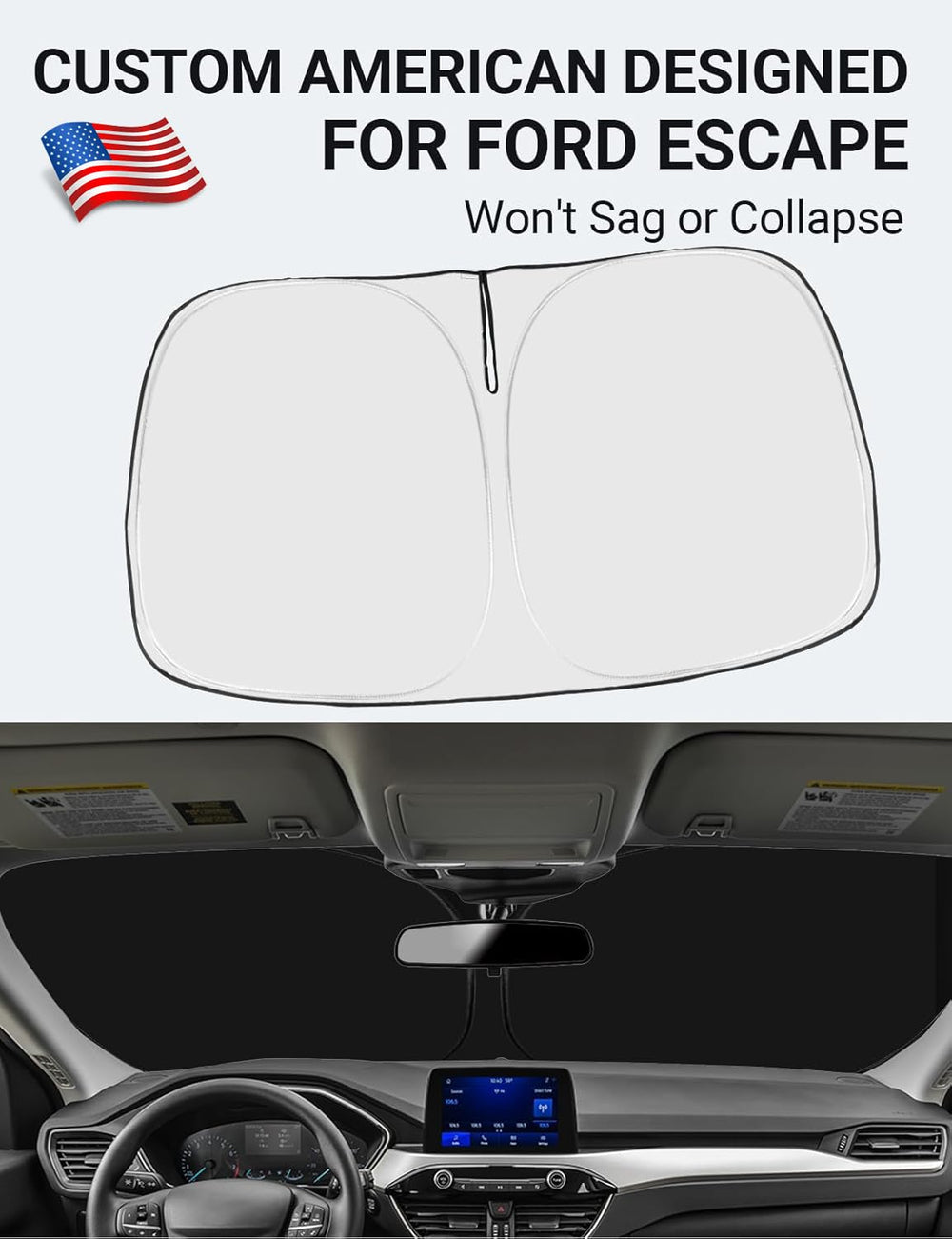 Proadsy Custom Fit Ford Escape 2020-2025 Windshield Sun Shade 4-Layer Foldable Front Sunshade Protector Sun Visor Blocks UV Rays Keep Car Cooler