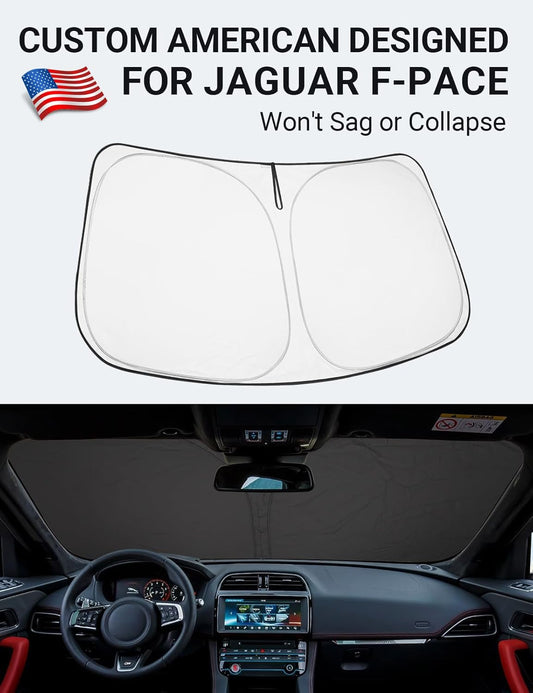 Custom American designed 2016-2025 Jaguar F-Pace F Pace windshield sunshade, will not sag or collapse