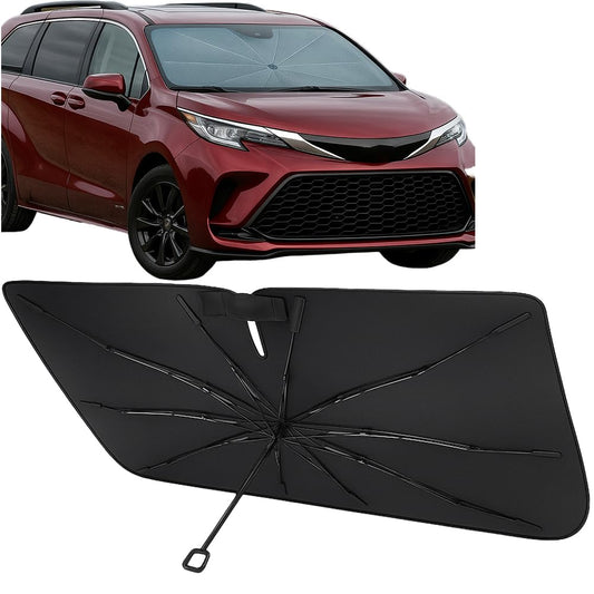 Proadsy Windshield Sun Shade Umbrella for Toyota Sienna 2021-2025 2026 Foldable Car Umbrella Sunshade with Soft TPU Handle Spring Structure Crystal Cooling Material Protect Car from Rays & Heat
