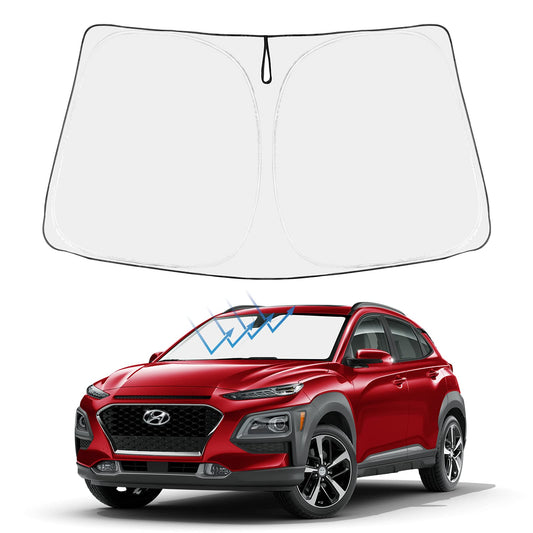Proadsy 2025 Upgrade Windshield Sun Shade Custom Fit Hyundai Kona 2018-2023 4-Layer Foldable Front Sunshade Protector Sun Visor Blocks UV Rays Keep Car Cooler Accessories