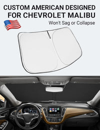 Custom American designed 2016-2025 Chevrolet Malibu windshield sunshade, will not sag or collapse