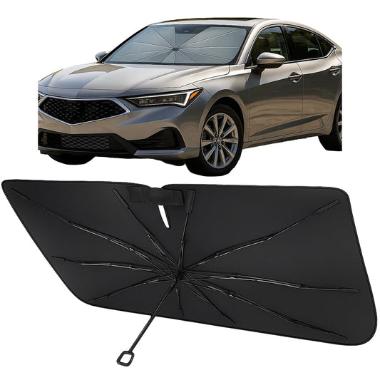 Proadsy Windshield Sun Shade Umbrella for Volkswagen Tiguan 2025 2026 Foldable Car Umbrella Sunshade with Soft TPU Handle Spring Structure Crystal Cooling Material Protect Car from Rays & Heat