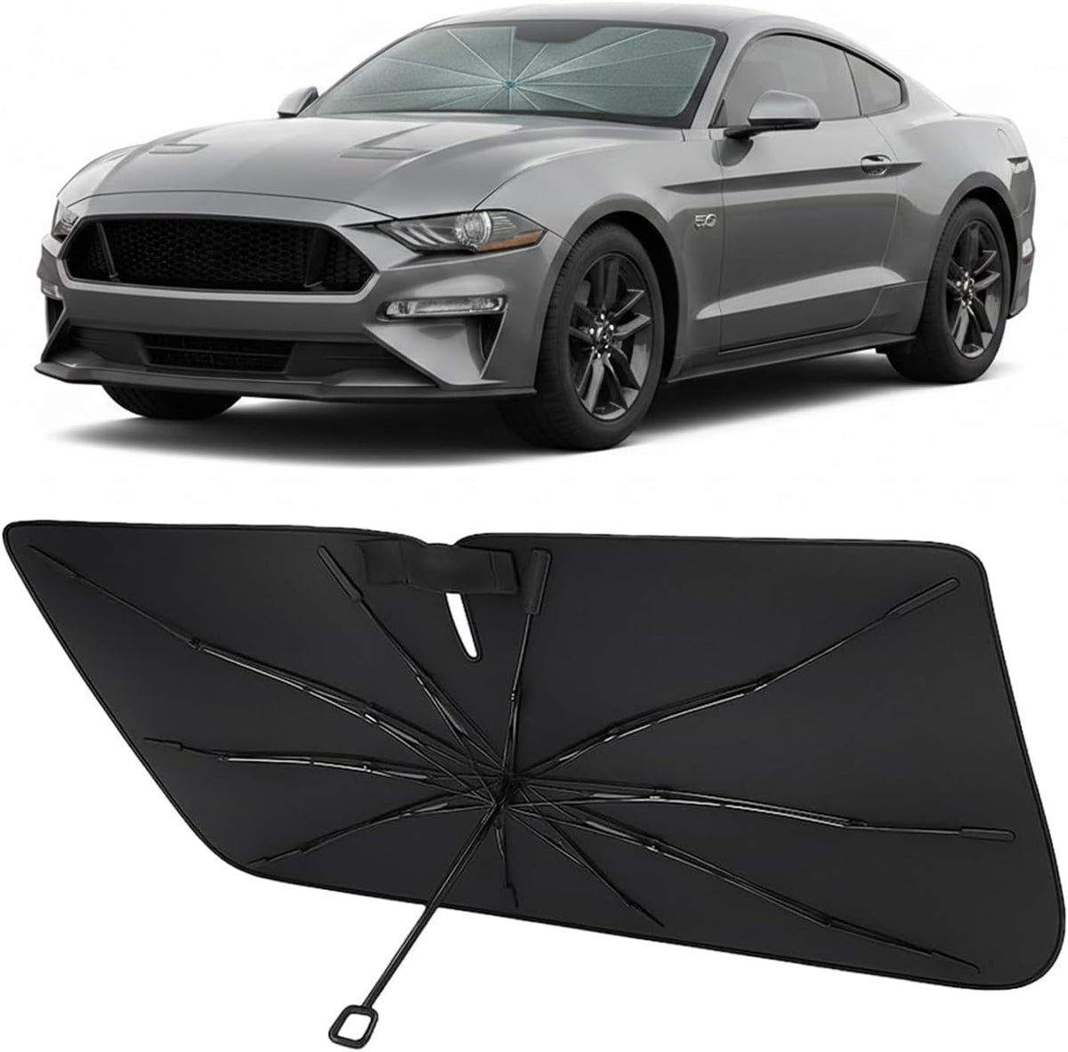 2015-2023 Ford Mustang Umbrella Windshield Sunshade - Custom Fit Front Windshield Sun Shade