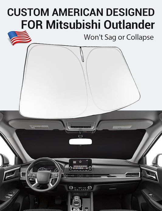 Custom American designed 2022-2026 Mitsubishi Outlander windshield sunshade, will not sag or collapse