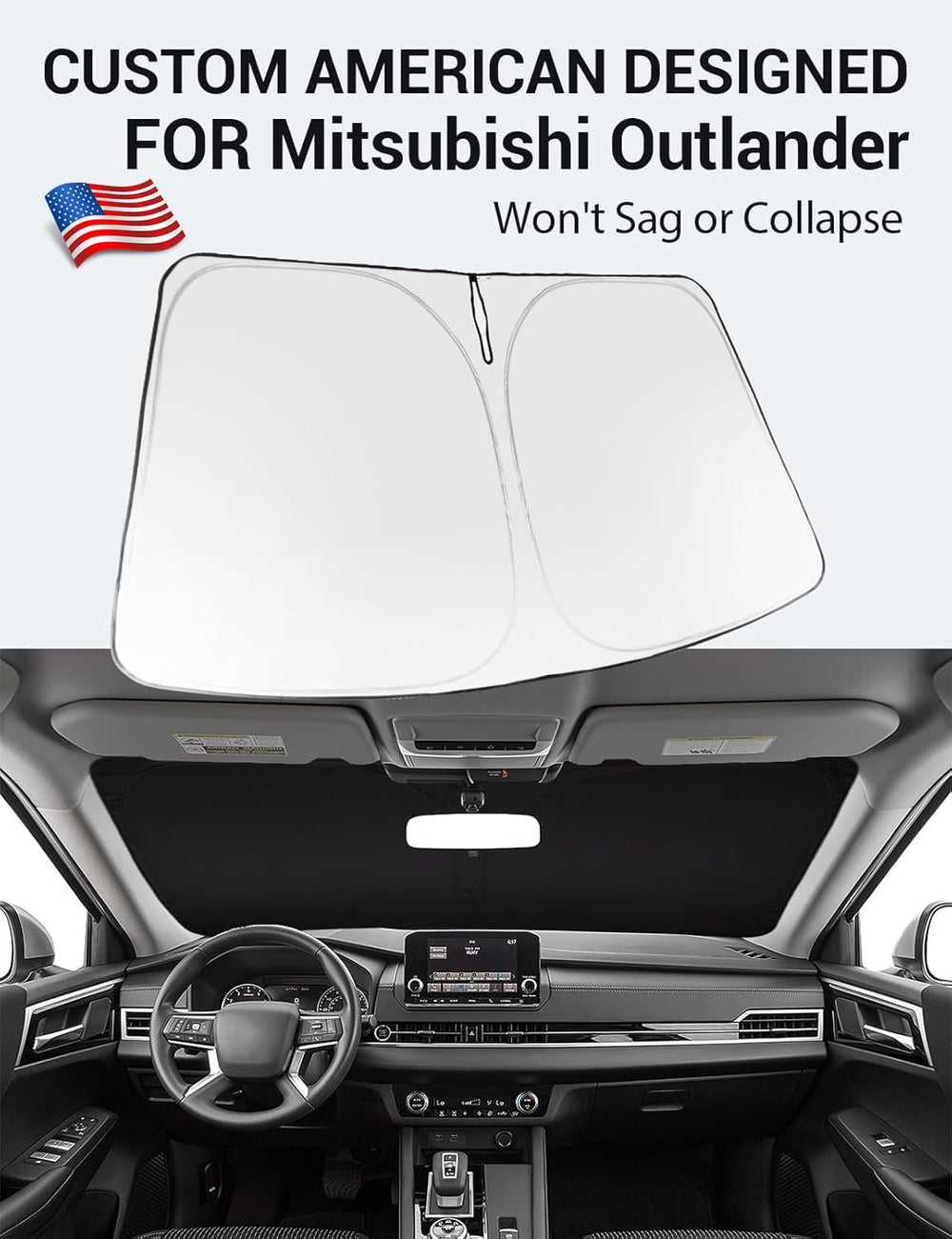 Proadsy 2025 Upgrade Windshield Sun Shade Custom Fit 2025 2024 2023 2022 Mitsubishi Outlander Foldable Front Sunshade Protector Sun Visor Blocks UV Rays Keep Car Cooler