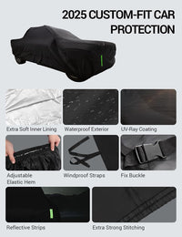 2010-2021 Chevrolet Colorado custom-fit car cover details: soft inner lining, waterproof exterior, windproof straps
