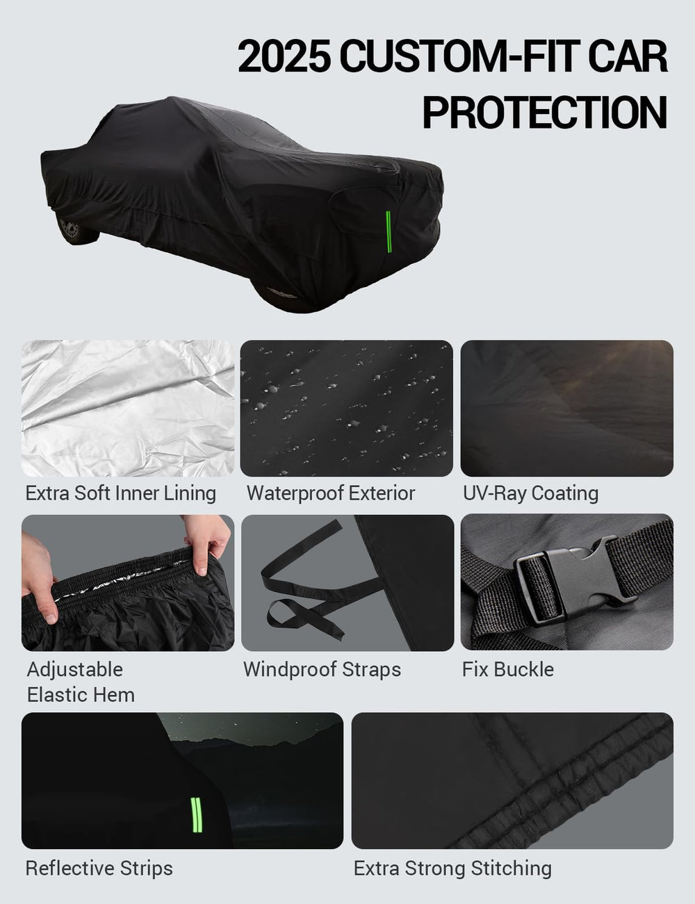 Proadsy Upgrade Car Cover for 2021-2024 2025 Ford Maverick, Waterproof All Weather for Automobiles, Windproof Snowproof Rain Hail Sun UV Protection Full Outdoor Indoor Exterior Car Covers, Black