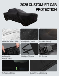 Proadsy 2025 Upgrade Car Cover for Toyota Tacoma 2016-2023 2024 2025,Waterproof All Weather, Windproof Snowproof Rain Hail Sun UV Protection Full Outdoor Indoor Exterior Car Covers, Black