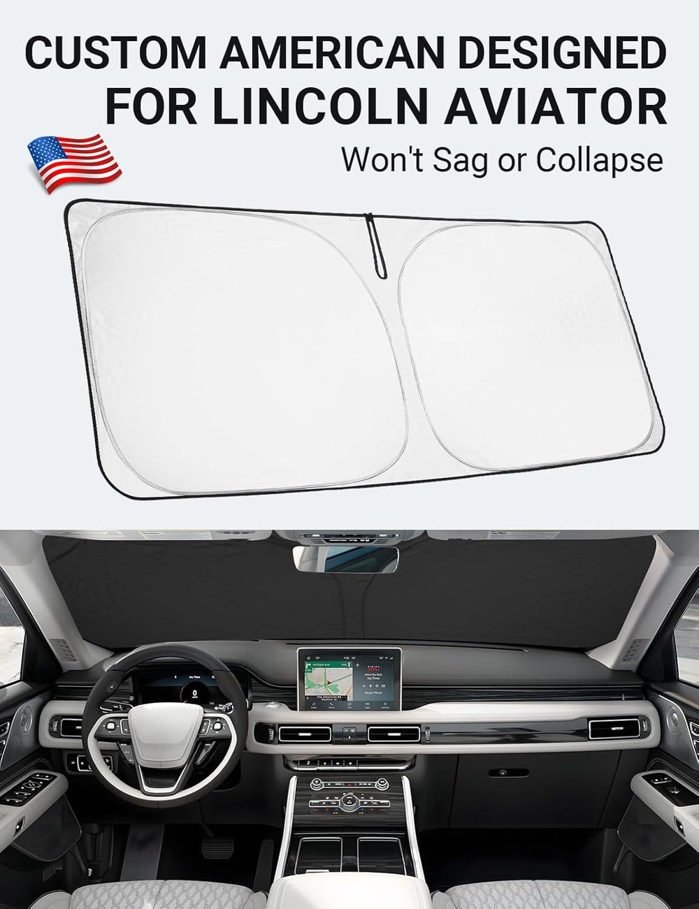Proadsy Windshield Sun Shade for Lincoln Aviator 2020-2025 2026 4-Layer Foldable Front Sunshade Protector Sun Visor Blocks UV Rays Keep Car Cooler