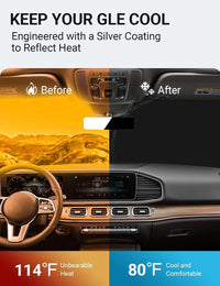 2020-2025 Mercedes-Benz GLE windshield sun shade keeps car interior cool, before and after comparison