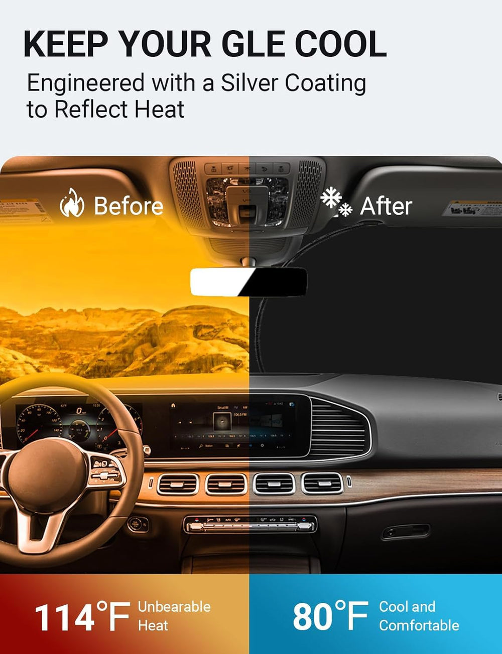 Proadsy 2025 Upgrade Windshield Sun Shade Custom Fit Mercedes Benz GLE 2020-2024 2025 4-Layer Foldable Front Sunshade Protector Sun Visor Blocks UV Rays Keep Car Cooler