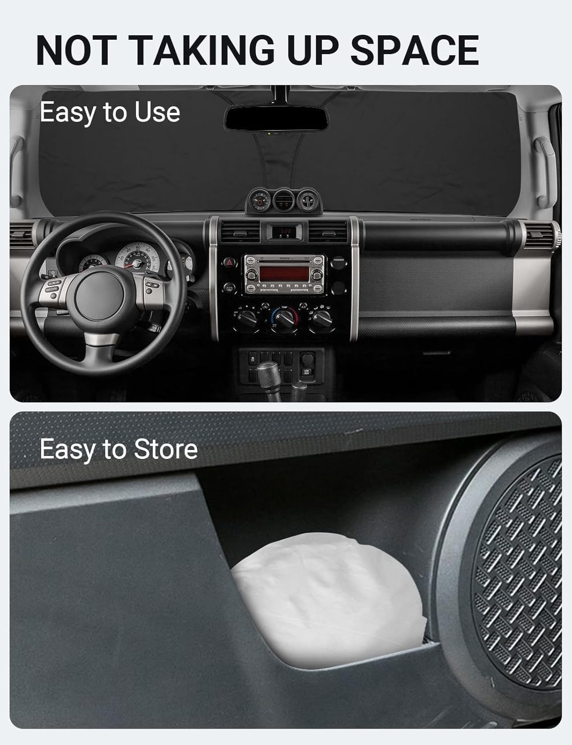 2007-2014 Toyota FJ Cruiser custom-fit sunshade - folded compact