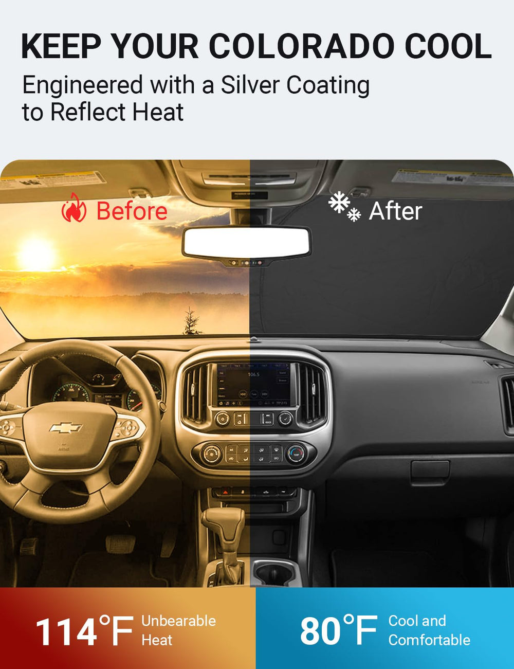 Proadsy 2025 Upgrade Windshield Sun Shade Custom Fit Chevrolet Colorado 2015-2022 4-Layer Foldable Front Sunshade Protector Sun Visor Blocks UV Rays Keep Car Cooler Accessories