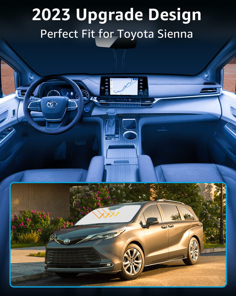 Windshield Sunshade Custom for Toyota Sienna 2023 2022 2021 Reflective Heat Sun UV Protector Foldable Front Window Shade Upgrade Accessories Certified Sustainable
