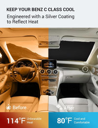 Proadsy 2026 Upgrade Windshield Sun Shade Custom Fit 2008-2014 C Class Foldable Front Sunshade Protector Sun Visor Blocks UV Rays Keep Car Cooler
