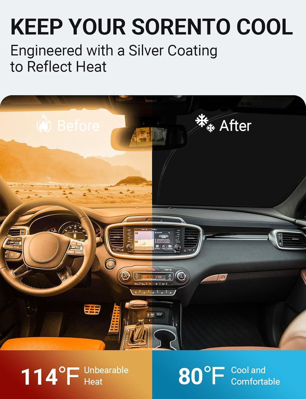 Proadsy Front Windshield Sun Shade Foldable Sunshade Protector Sun Visor Custom Fit 2016-2020 Kia Sorento LX, S, EX, SX, and SX-Prestige SUV Accessories 2026 Upgrade