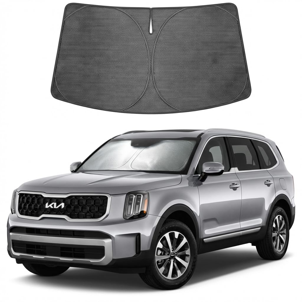 Proadsy Windshield Sun Shade Custom Fit Kia Telluride 2020-2025 Ice Crystal Black Front Window Sunshade UV and Heat Blocker Foldable Visor Keeps Car Cooler for Summer Parking and Daily Use