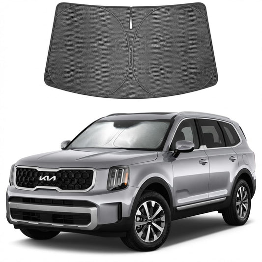 Proadsy Windshield Sun Shade Custom Fit Kia Telluride 2020-2025 Ice Crystal Black Front Window Sunshade UV and Heat Blocker Foldable Visor Keeps Car Cooler for Summer Parking and Daily Use