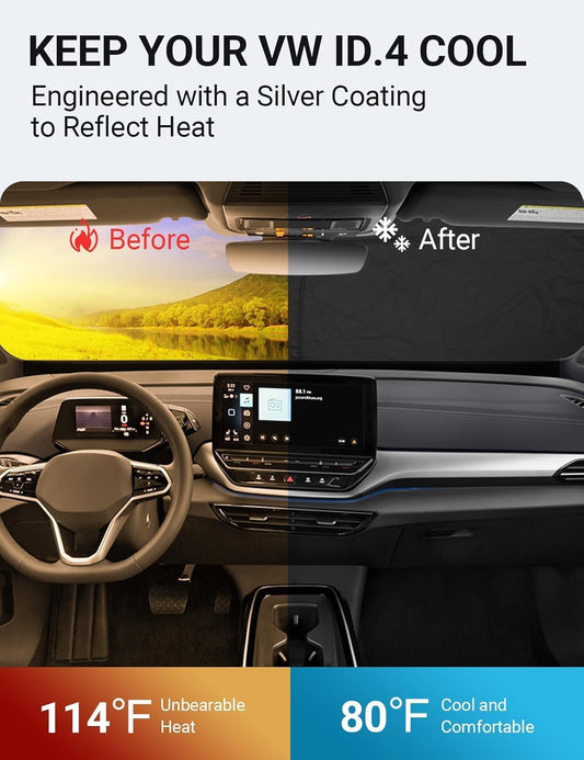 Custom American designed 2021-2026 Volkswagen ID.4 windshield sunshade, will not sag or collapse