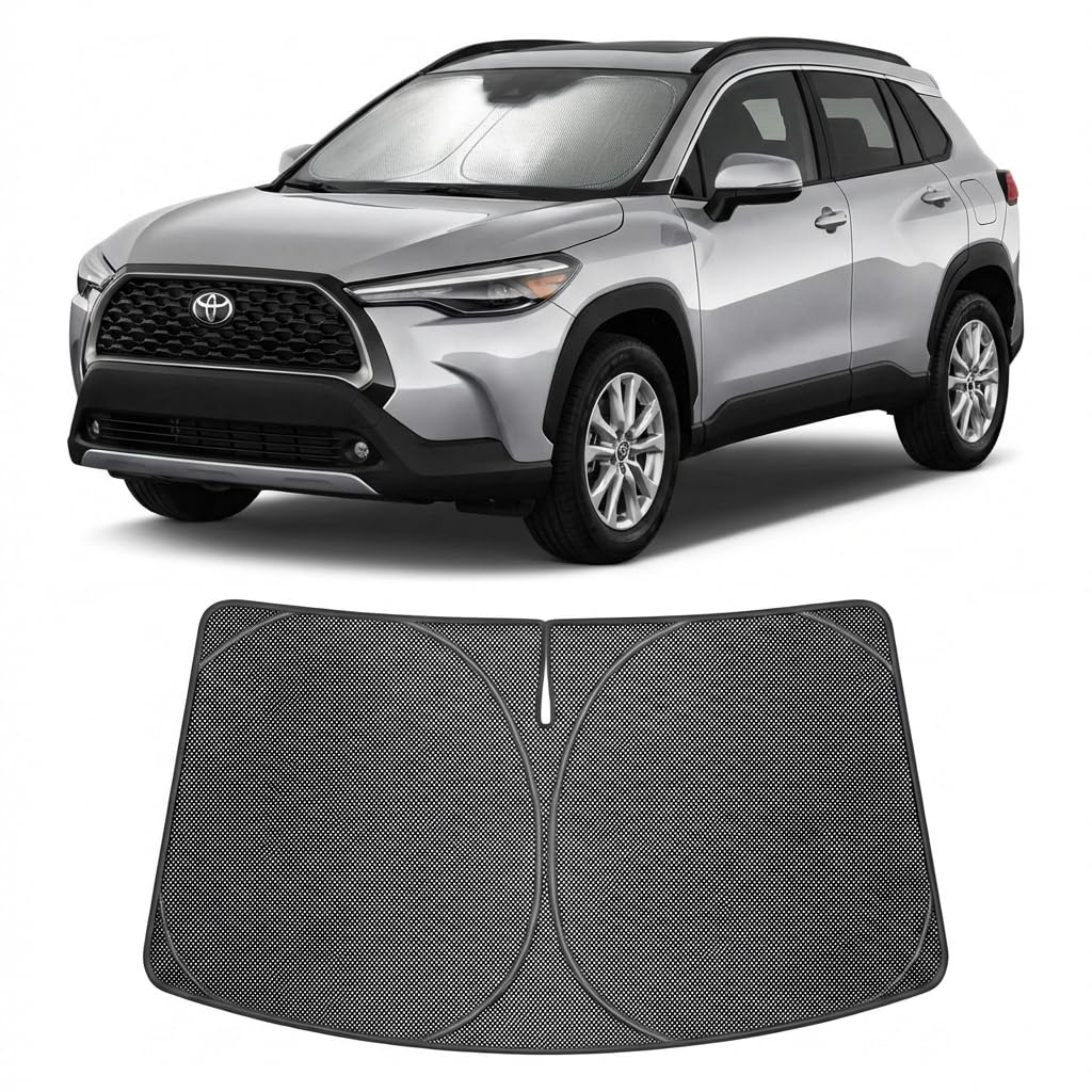 Proadsy Windshield Sun Shade Custom Fit Toyota Corolla Cross 2022-2026 Ice Crystal Black Front Window Sunshade UV and Heat Blocker Foldable Visor Keeps Car Cooler for Summer Parking and Daily Use