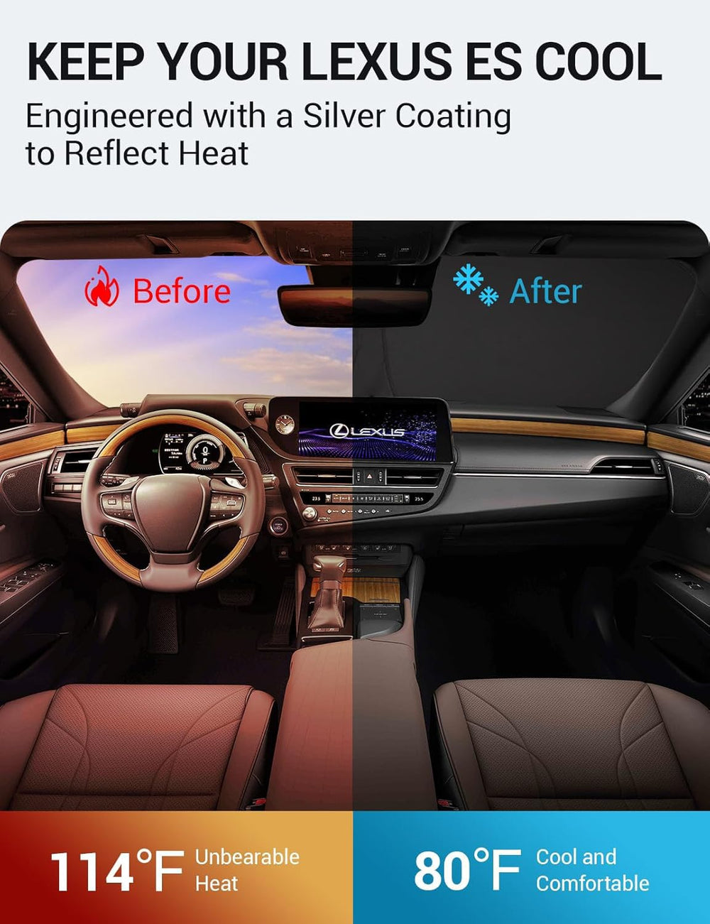 Proadsy 2025 Upgrade Windshield Sun Shade Custom Fit Lxus ES 2019-2024 2025 4-Layer Foldable Front Sunshade Protector Sun Visor Blocks UV Rays Keep Car Cooler