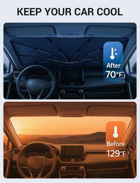 Proadsy Windshield Sun Shade Umbrella for Toyota Corolla 2019-2025 2026 Foldable Car Umbrella Sunshade with Soft TPU Handle Spring Structure Crystal Cooling Material Protect Car from Rays & Heat