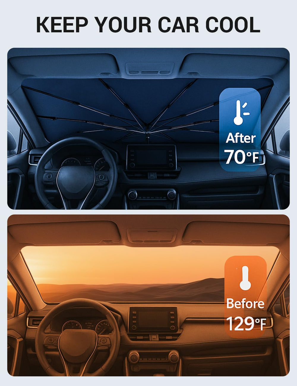 Proadsy Windshield Sun Shade Umbrella for Toyota Highlander 2020-2026/Grand Highlander 2024-2026 Foldable Car Sunshade with Soft TPU Handle Crystal Cooling Material Protect Car from Rays & Heat