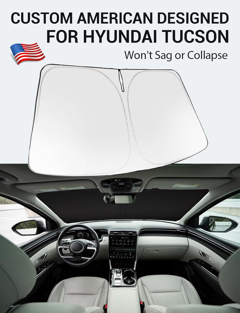 Proadsy 2025 Upgrade Windshield Sun Shade Custom Fit Hyundai Tucson 2025 2024 2023 2022 Front Window Sunshade Protector Foldable Sun Visor Blocks UV Rays Keep Car Cooler