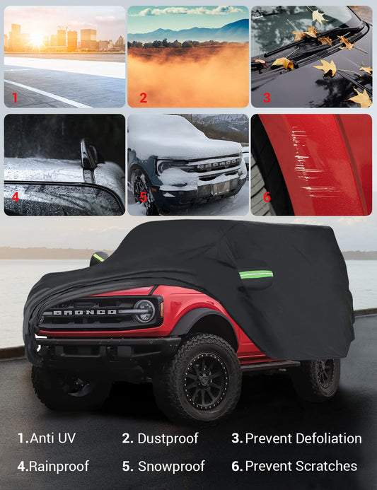 Proadsy Car Cover Compatible with Ford Bronco 2 Door 2021-2024 2025 2026 Windproof All Weather Waterproof Sun Rain UV Dust Snow Protection Outdoor Covers