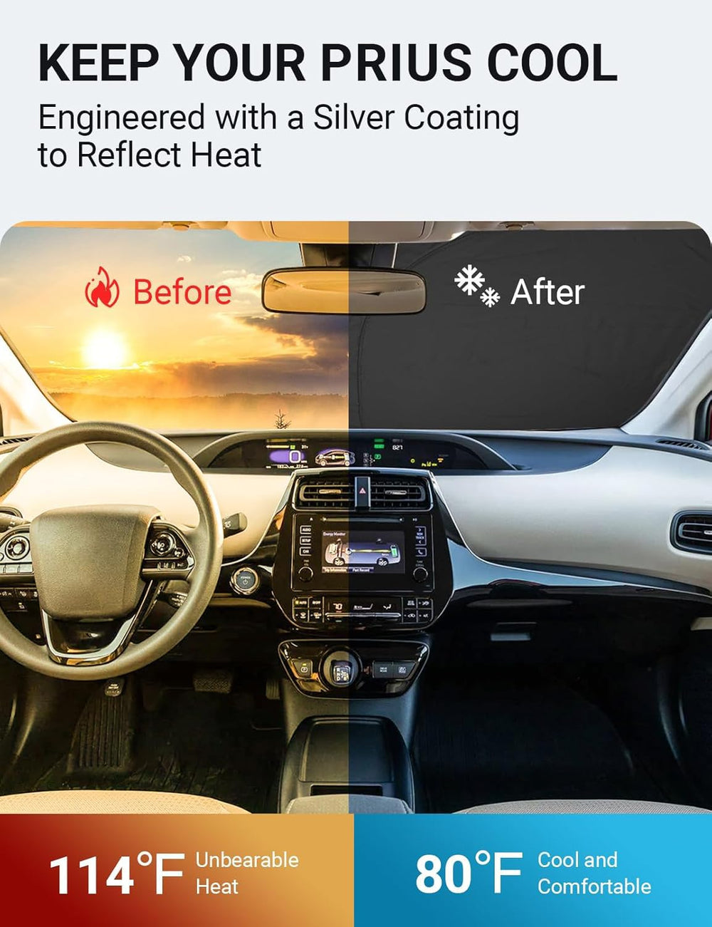 Proadsy 2025 Upgrade Windshield Sun Shade Custom Fit Toyota Prius 2016-2022 (NOT for Prius C or Prius V) 4-Layer Foldable Front Sunshade Protector Sun Visor Blocks UV Rays Keep Car Cooler