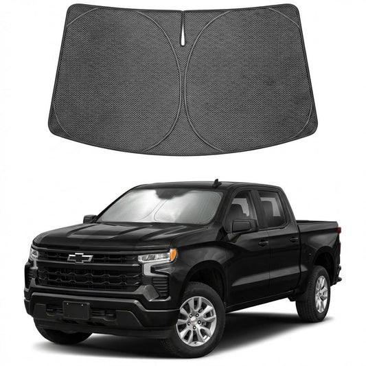 Proadsy Windshield Sun Shade Custom Fit Silverado 1500 2019-2026 Ice Crystal Black Front Window Sunshade UV and Heat Blocker Foldable Visor Keeps Car Cooler for Summer Parking and Daily Use