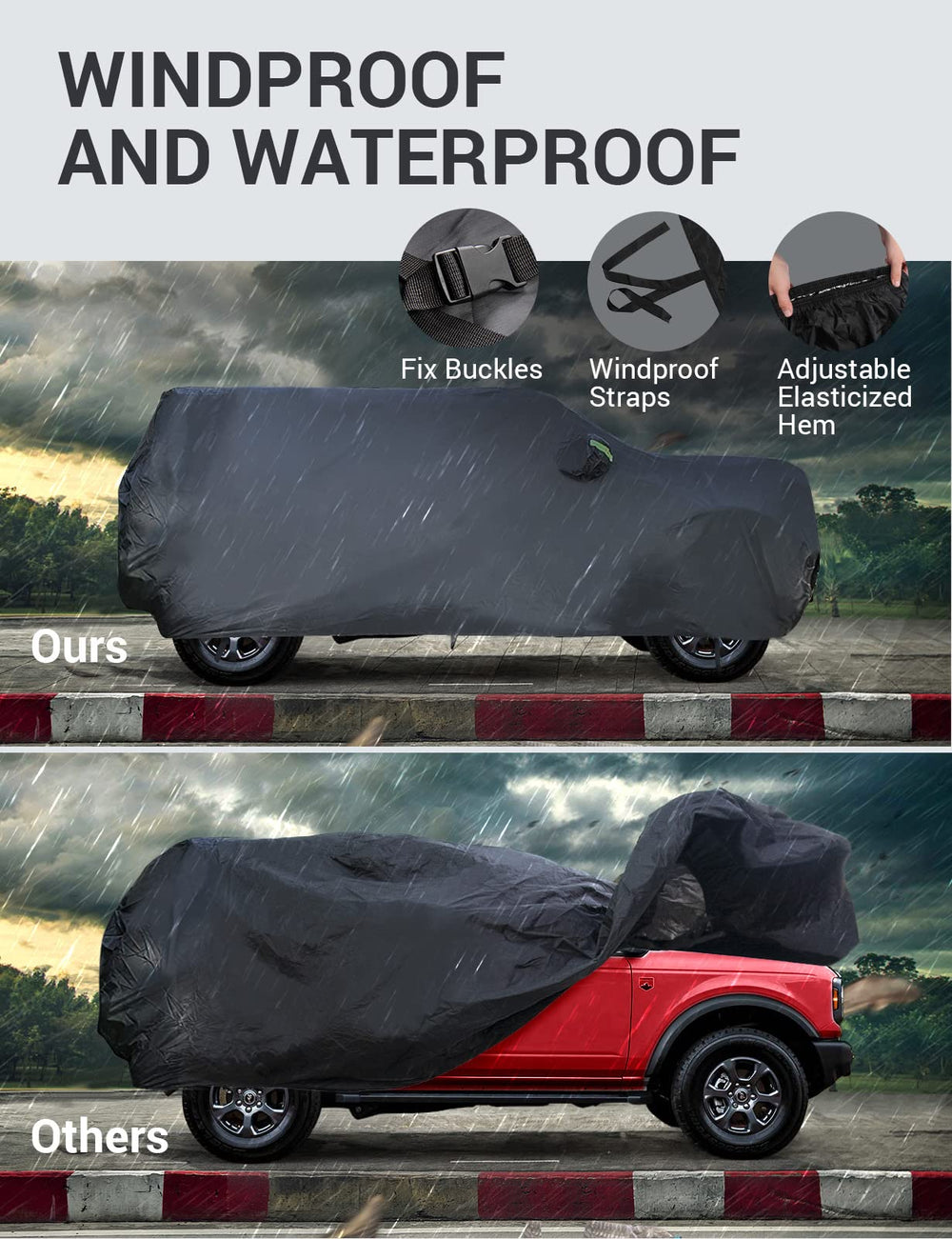 Proadsy Upgrade Car Cover Compatible with Ford Bronco 2 Door 2021-2024 2025 Windproof All Weather Waterproof Sun Rain UV Dust Snow Protection Outdoor Covers