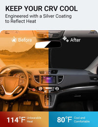 2012-2016 Honda CR-V windshield sun shade keeps car interior cool, before and after comparison