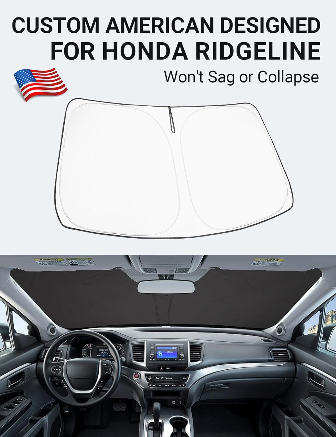 2017-2025 Honda Ridgeline custom-fit sunshade - folded compact