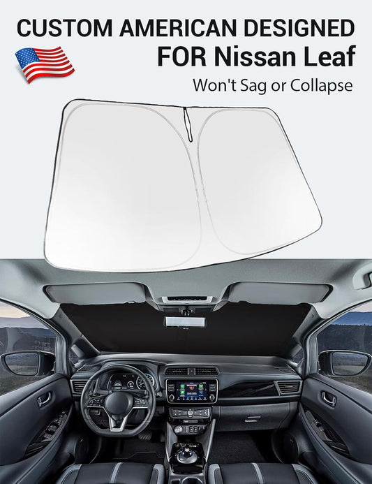 Custom American designed 2018-2026 Nissan Leaf windshield sunshade, will not sag or collapse