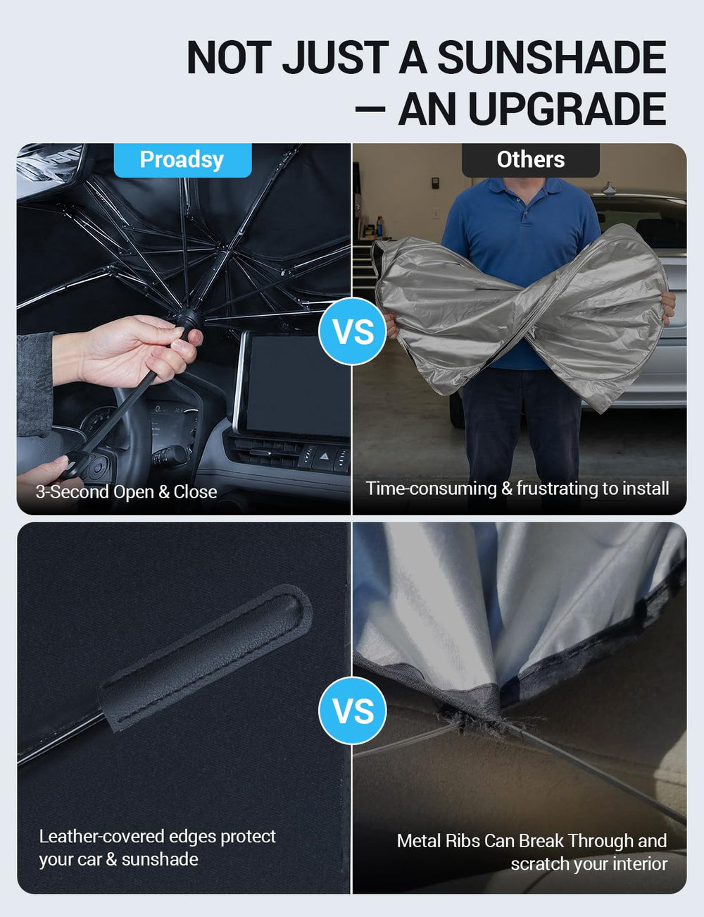 Proadsy Windshield Sun Shade Umbrella for Mazda CX-30 2020-2025 2026 Foldable Car Umbrella Sunshade with Soft TPU Handle Spring Structure Crystal Cooling Material Protect Car from Rays & Heat
