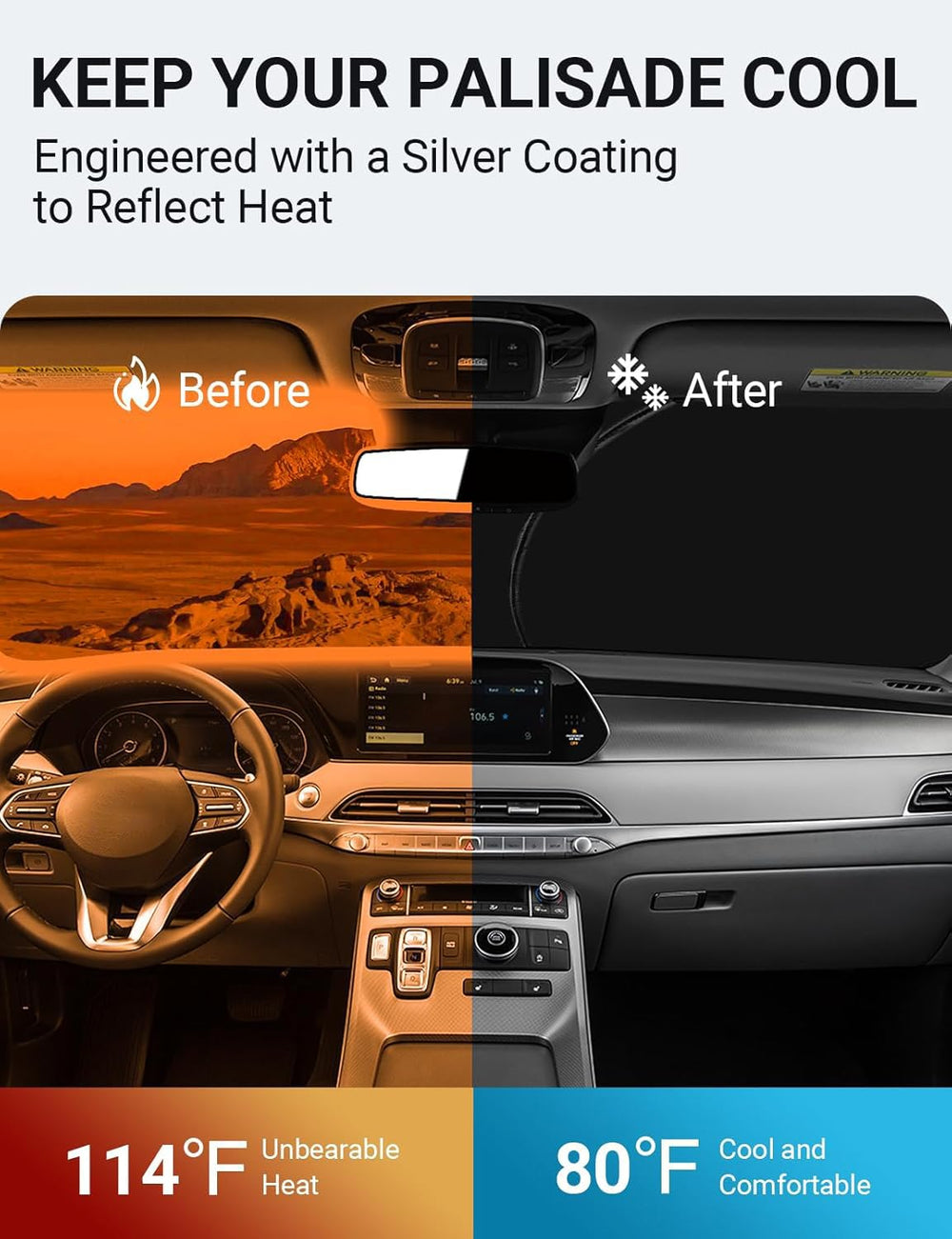 Proadsy 2025 Upgrade Windshield Sun Shade Custom Fit Hyundai Palisade 2020-2024 2025 4-Layer Foldable Front Sunshade Protector Sun Visor Blocks UV Rays Keep Car Cooler