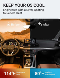2018-2024 Audi Q5 windshield sun shade keeps car interior cool, before and after comparison