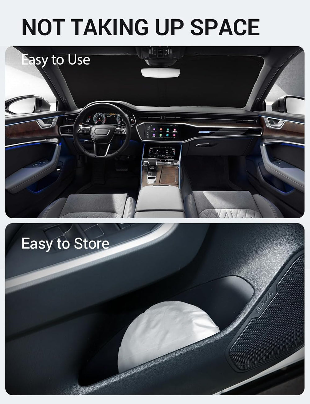 Proadsy 2026 Upgrade Windshield Sun Shade Custom Fit 2019-2025 Audi A6 Foldable Front Sunshade Protector Sun Visor Blocks UV Rays Keep Car Cooler