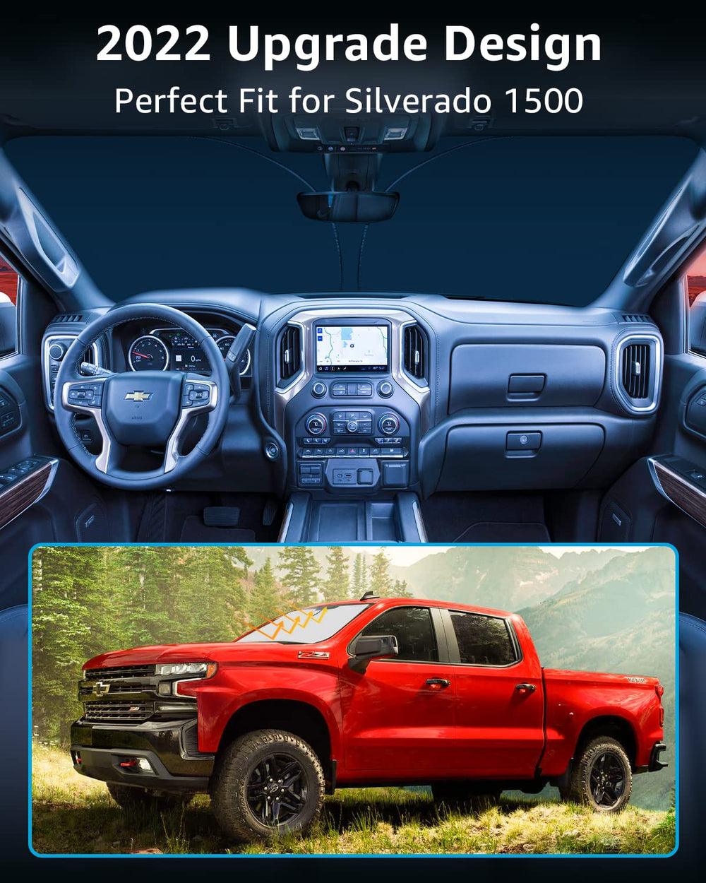 Proadsy 2024 Upgrade Windshield Sunshade Custom for Silverado 2019 2018 2017 2016 2015 2014 Block Sun & UV Foldable Front Window Car Shade Protector Prime Accessories