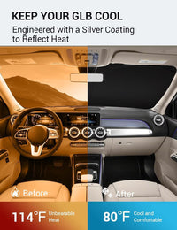 2020-2026 Mercedes-Benz GLB windshield sun shade keeps car interior cool, before and after comparison