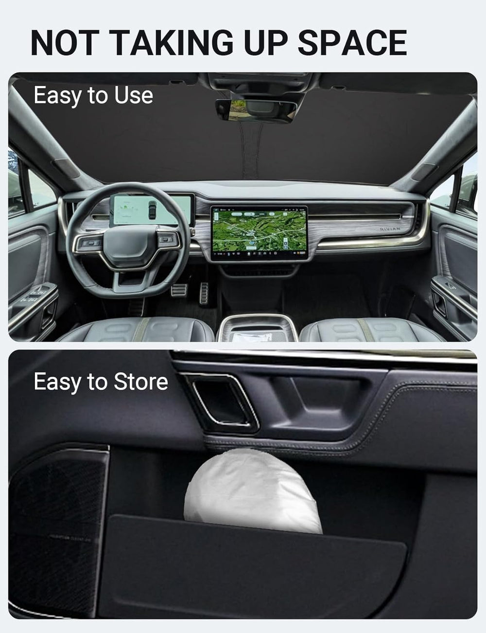 Proadsy 2025 Upgrade Windshield Sun Shade Custom Fit Rivian R1T 2022-2024 2025 4-Layer Foldable Front Sunshade Protector Sun Visor Blocks UV Rays Keep Car Cooler