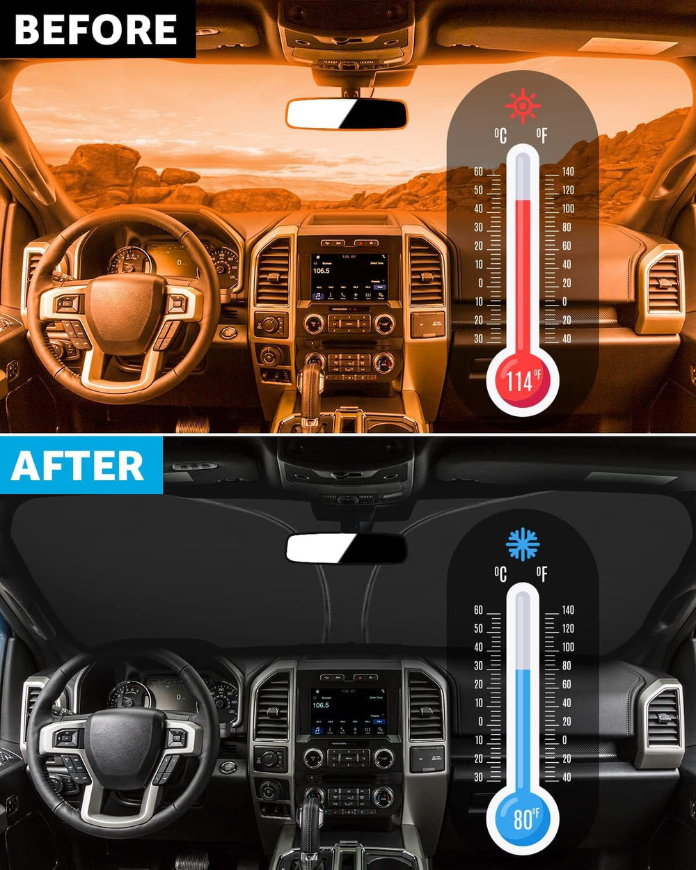 Proadsy for 2021-2026 Ford F-150 Lariat, King Ranch, Platinum, XL XLT Limited Raptor Windshield Sun Shade 4-Layer Foldable Front Sunshade Protector Sun Visor Blocks UV Rays Keep Car Cooler