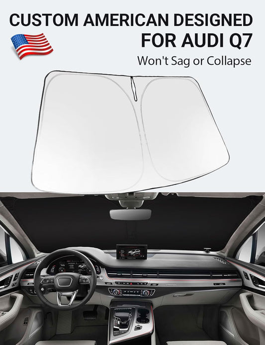 Custom American designed 2016-2026 Audi Q7 windshield sunshade, will not sag or collapse