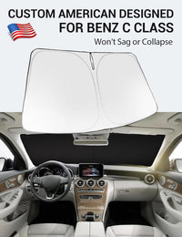 Proadsy 2026 Upgrade Windshield Sun Shade Custom Fit 2008-2014 C Class Foldable Front Sunshade Protector Sun Visor Blocks UV Rays Keep Car Cooler