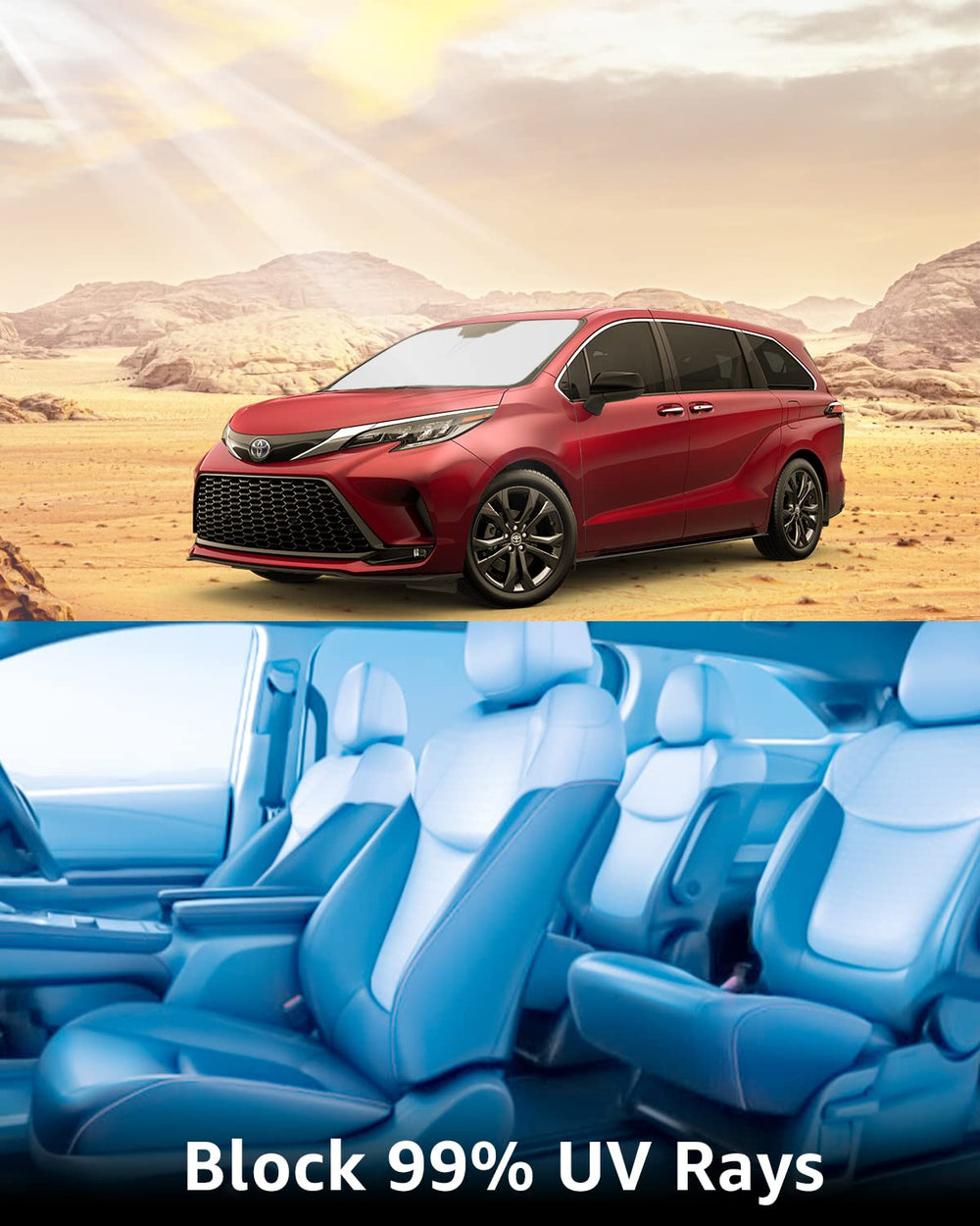 Windshield Sunshade Custom for Toyota Sienna 2023 2022 2021 Reflective Heat Sun UV Protector Foldable Front Window Shade Upgrade Accessories Certified Sustainable