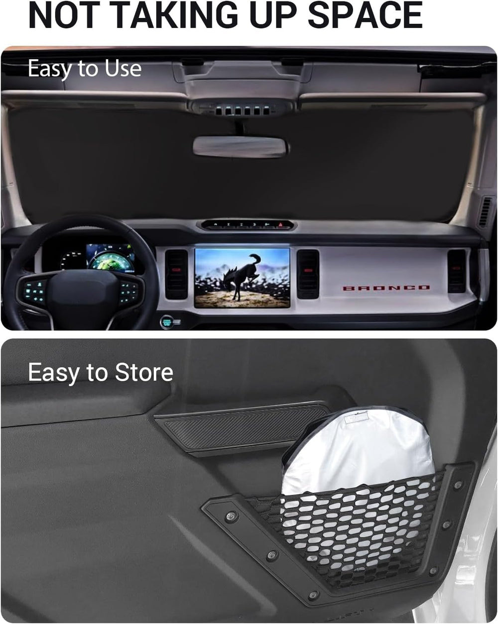 Proadsy Upgrade Windshield Sun Shade Custom Fit Ford Bronco 2/4-Door 2021-2024 2025 Foldable Front Sunshade Protector Blocks UV Rays Keep Car Cooler