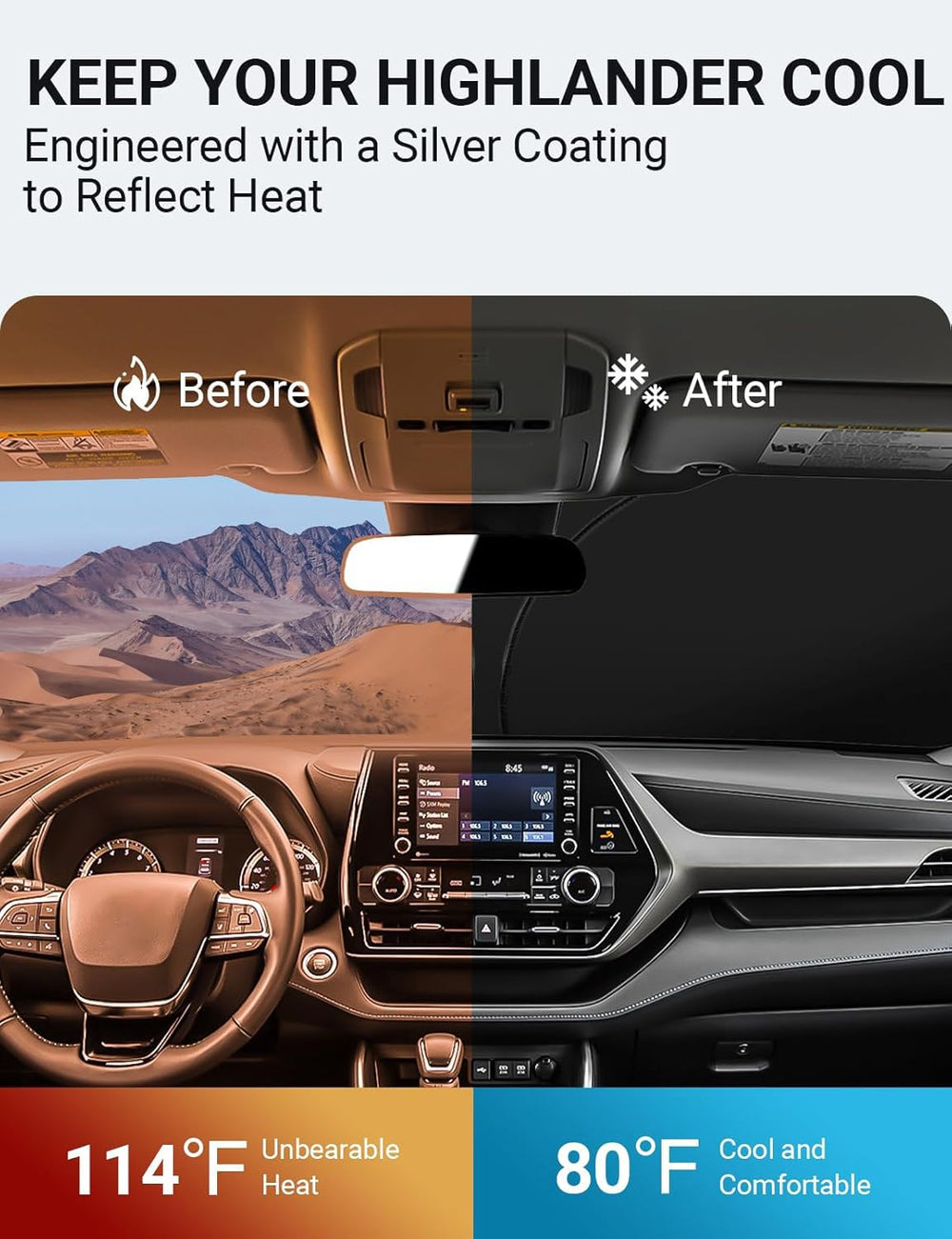 Proadsy Custom Fit Toyota Highlander 2020-2024 2025 Windshield Sun Shade 4-Layer Foldable Front Sunshade Highlander L LE XLE Limited Platinum Protector Sun Visor Blocks UV Rays Keep Car Cooler