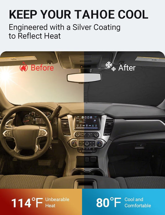 Custom American designed 2015-2020 Chevrolet Tahoe windshield sunshade, will not sag or collapse
